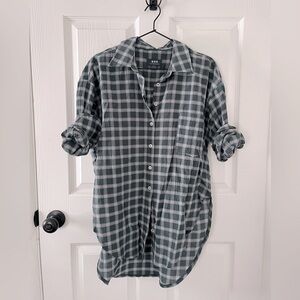 Anthropologie Green and White Plaid Button Down